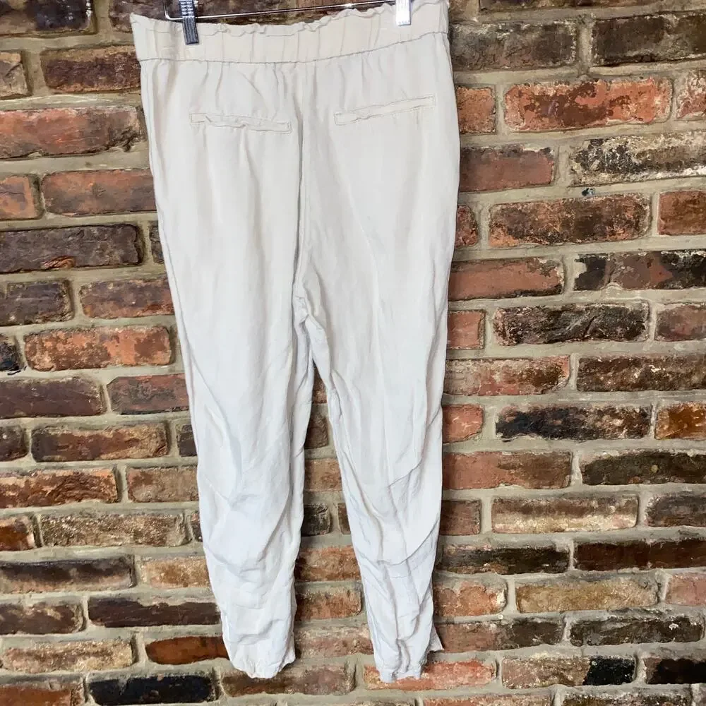 H&M Beige Slim Fit High Rise Paperbag Linen Blend Pull-On Pants Women's Size 8
